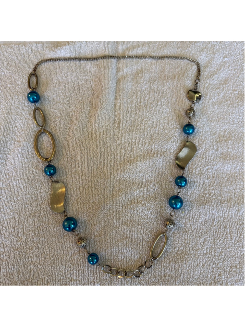 Vintage Blue Bead & Silver Tone Statement Necklace